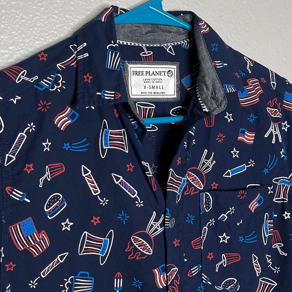 Free‎ Planet Navy Blue Button Down Fourth Of July Vibe Size XS - Picture 3 of 10